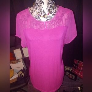 Worthington Magenta Lace Accent Blouse